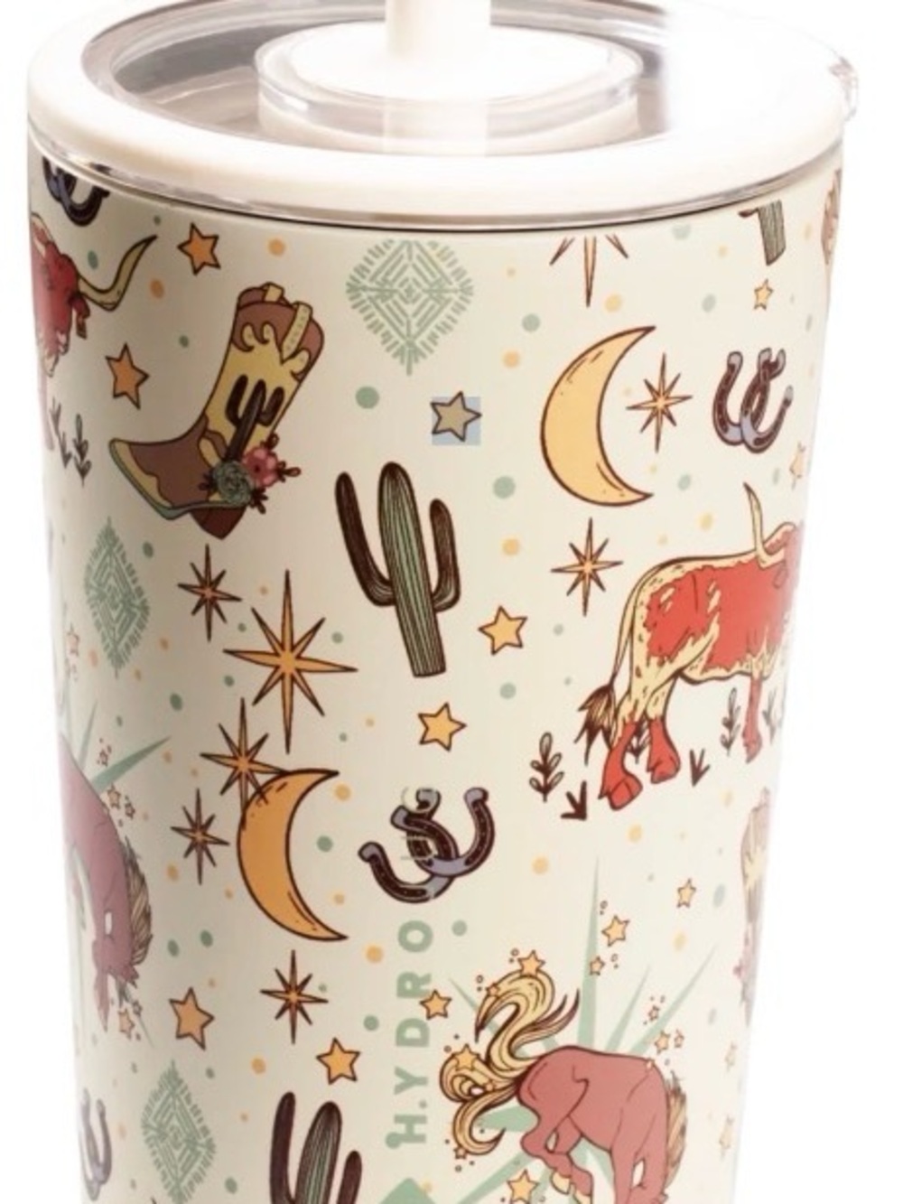 HydroJug White Tumbler with Pink, Green, Yellow and Brown Western Print